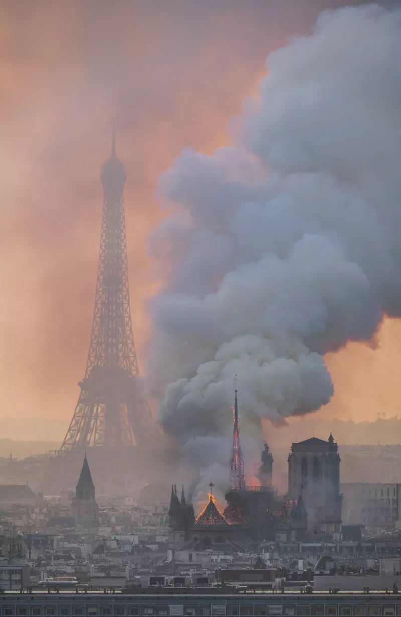France paris unesco notre dame de paris cathedral during fire april eiffel tower