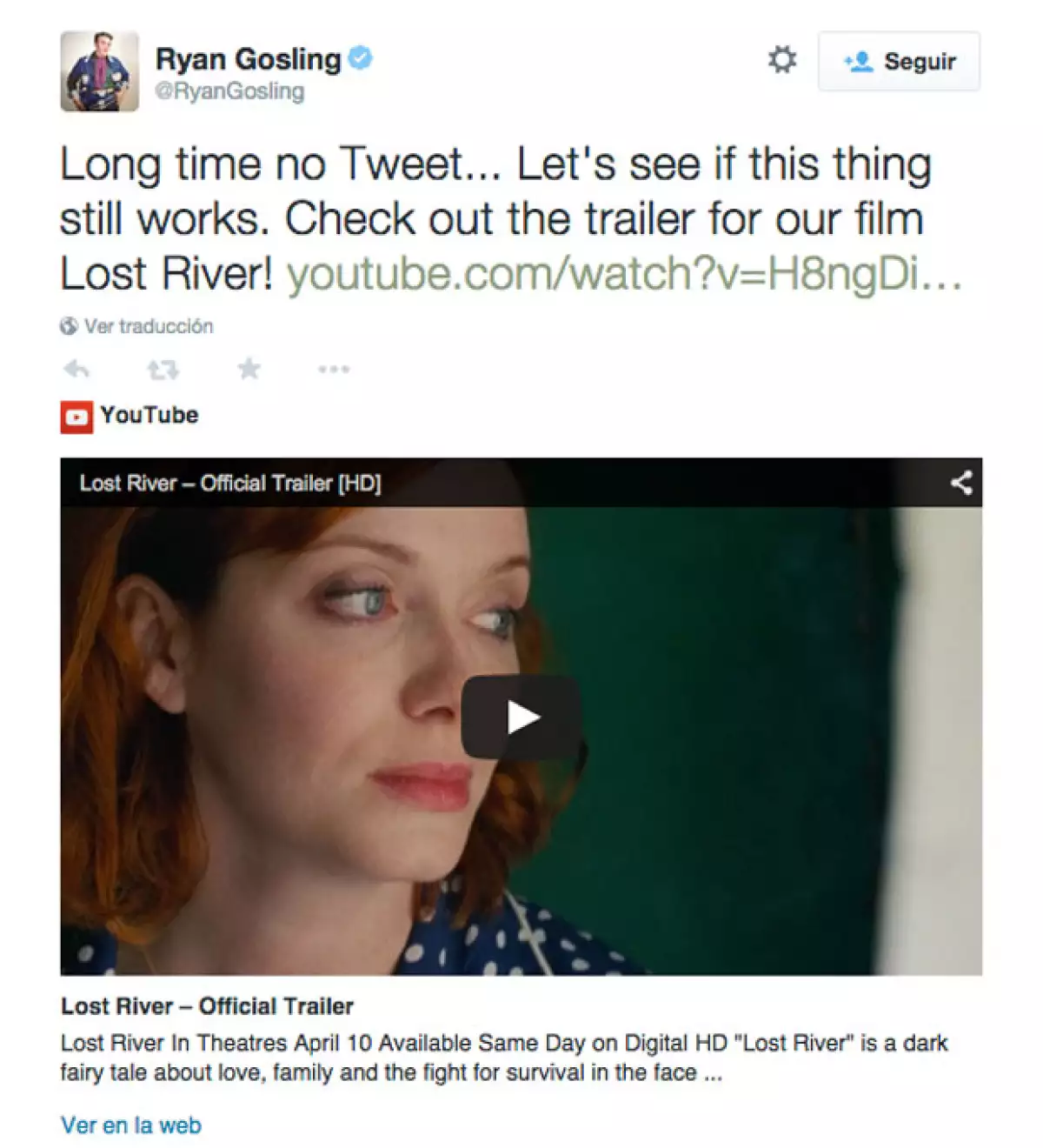 El actor regresó a Twitter tras casi dos años de ausencia.