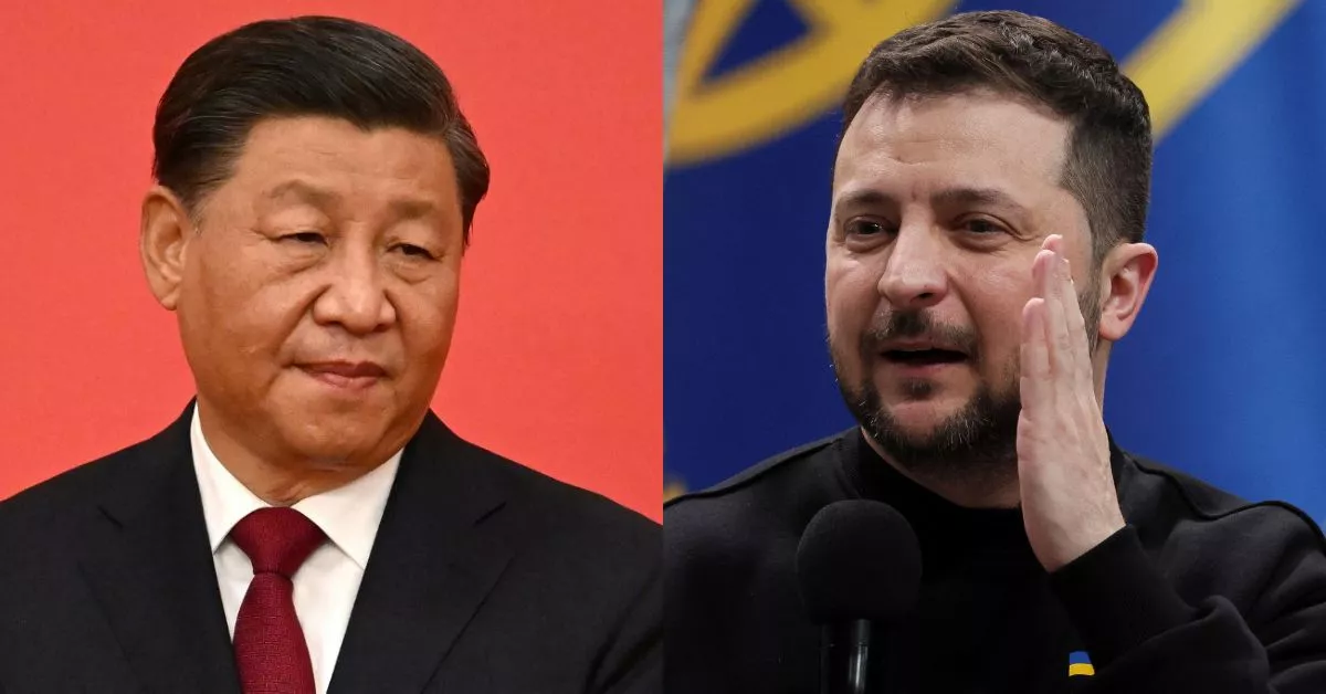 El presidente de China, Xi Jinping, y el presidente de Ucrania, Volodimir Zelesnki. 