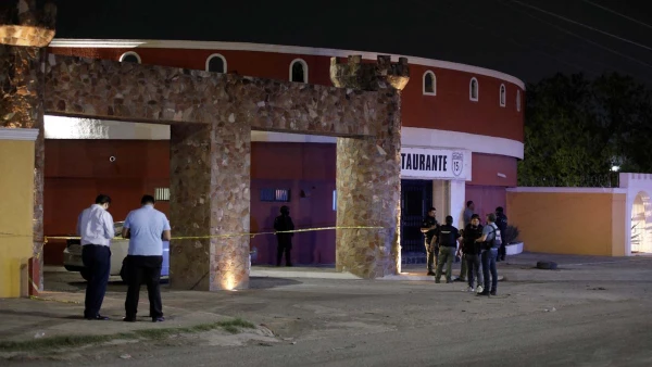 Security forces work at a crime scene where a dead body was found during the search of Debanhi Escobar, in Escobedo