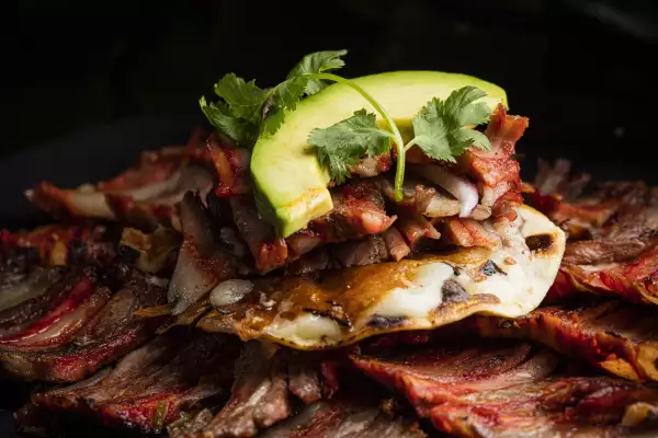 Taco de pastor servido sobre más carne, en el restaurante Animal St. Regis de Grupo Costeño.