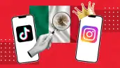 Fotoarte donde se aprecian dos celulares, en uno de ellos aparece el logo de TikTok y en el otro el logo de Instagram, con una corona que representa su relevancia frente a otras plataformas. De fondo está la bandera de México con una lupa haciendo referencia al escudo nacional.