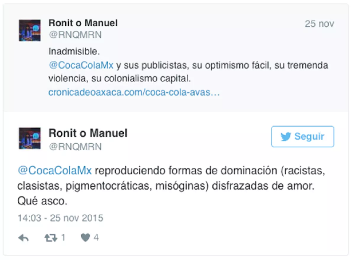 Comentario de usuario en Twitter.
