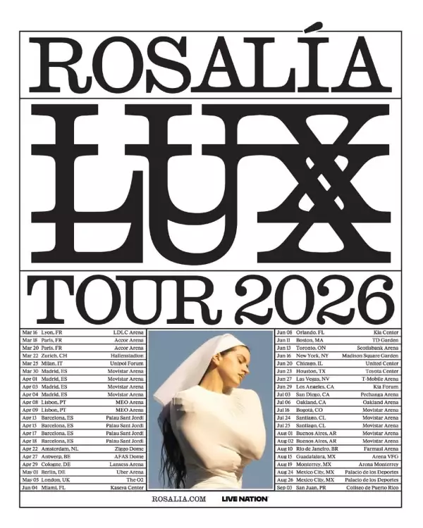 Foto del cartel de la gira de Rosalía 2026 con todas las fechas 