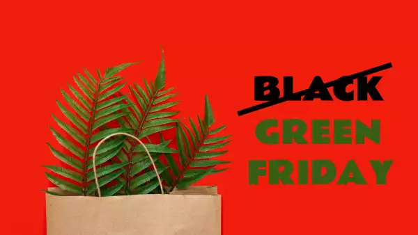 Slogan Black Green Friday. Concept of zero waste, ecology, overproduction and environmental issues