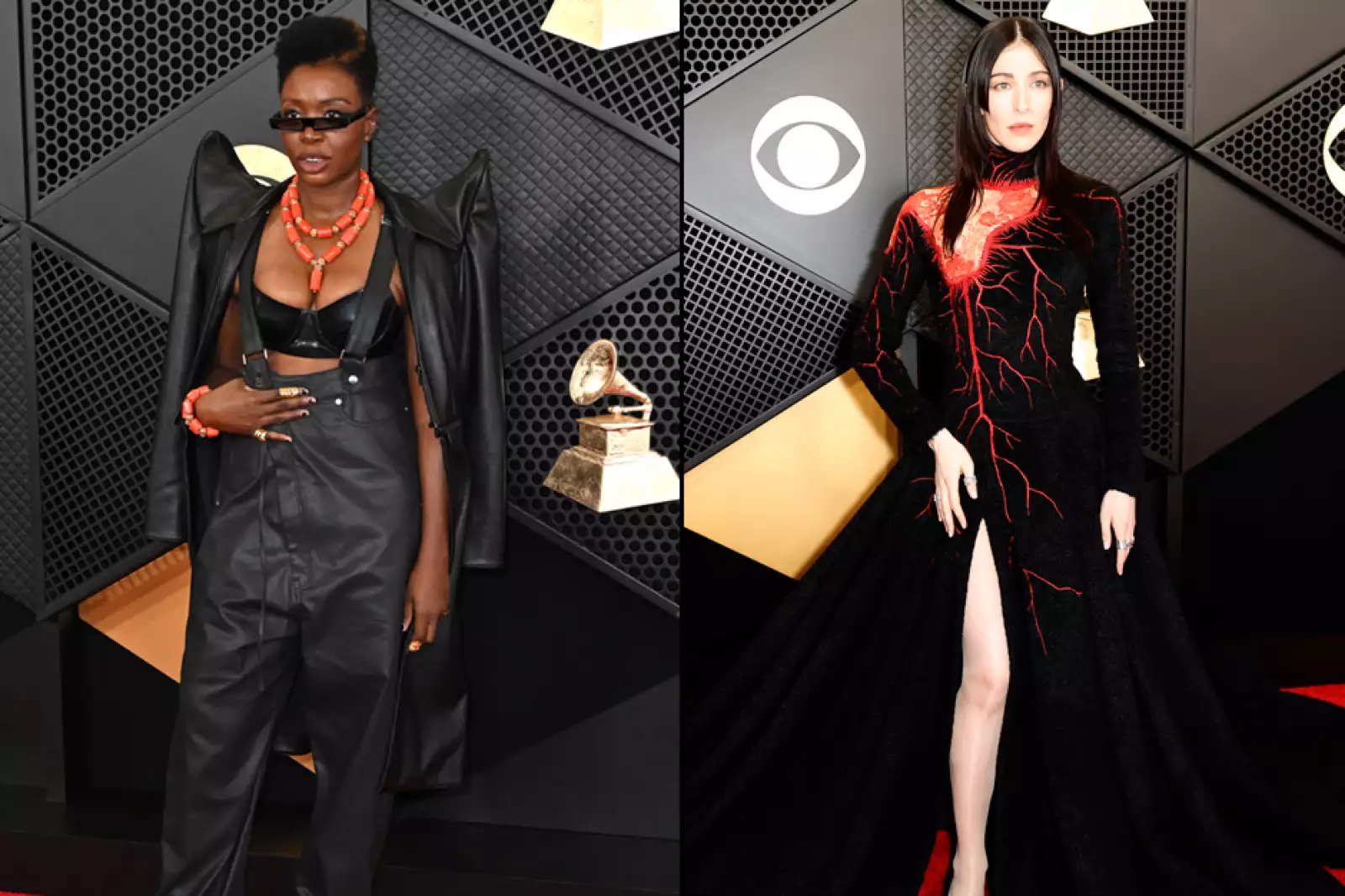El color negro, el favorito de Folake Olowofoyeku y Caroline Polachek para sus outfits en la red carpet de los Grammy 2024.