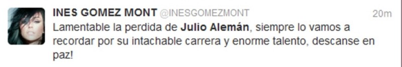 La conductora de televisión expresó su sentir ante el fallecimiento de Alemán.