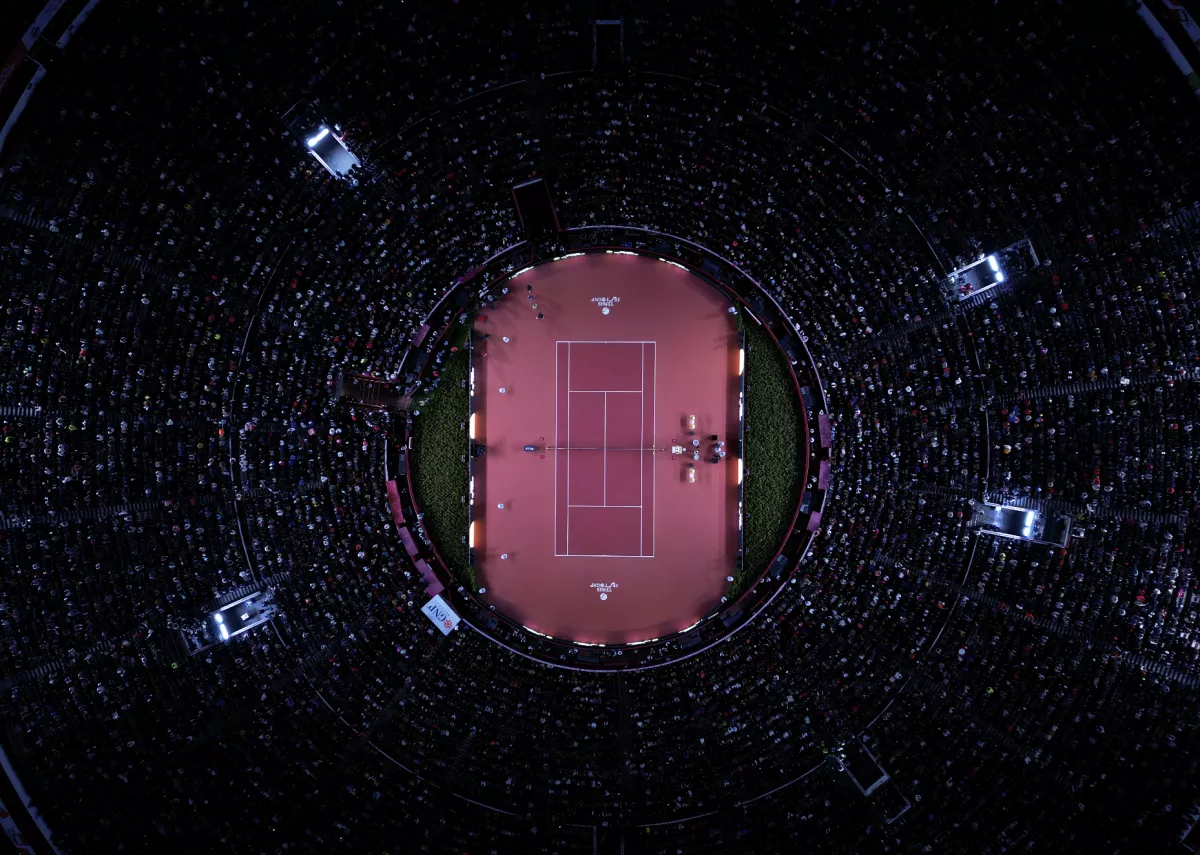 Vista aérea de la Monumental Plaza México, durante el TennisFest GNP