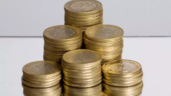 Stacks of Mexican ten peso coins