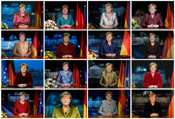 Una combinación de fotos de la canciller Angela Merkel en las grabaciones de sus mensajes de años nuevo. 