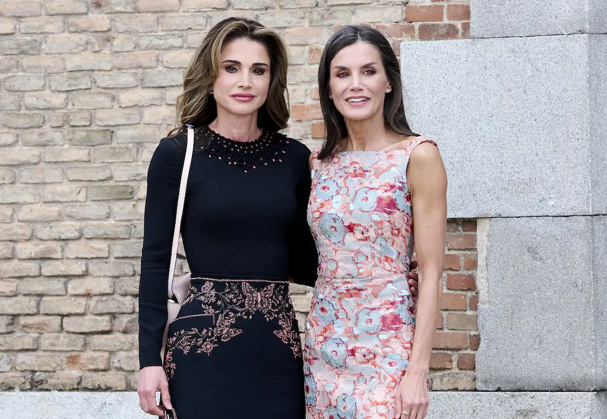 Rania de Jordania y Letizia en el Patrimonio Nacional, en Madrid. 