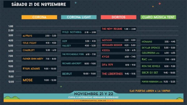 Horarios, sábado 21 de noviembre.
