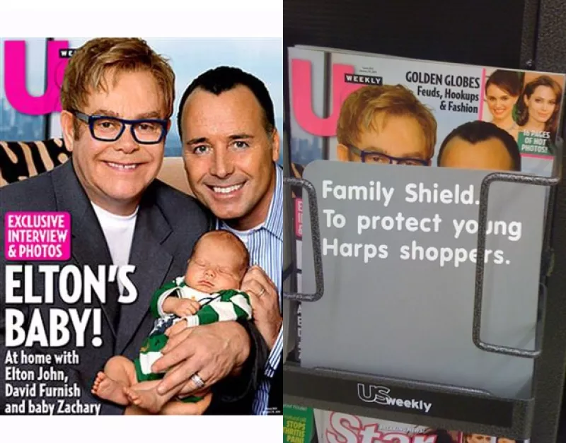 Una cadena estadounidense oculta la portada donde el cantante aparece junto a su pareja y su hijo. La acción está causando revuelo.