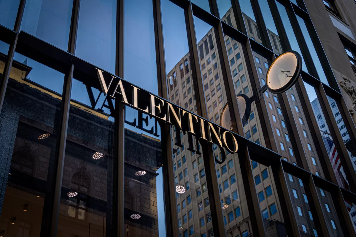 Valentino logo over flag store in Manhattan
