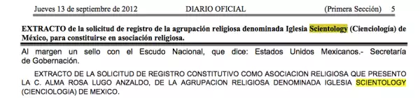 DOF EXTRACTO CIENCIOLOGÍA