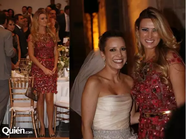 María Elena lució un vestido corto en tonos rosados. (Derecha)En compañía de Emilce Carillo