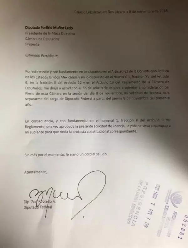 Carta Zoé Renuncia 