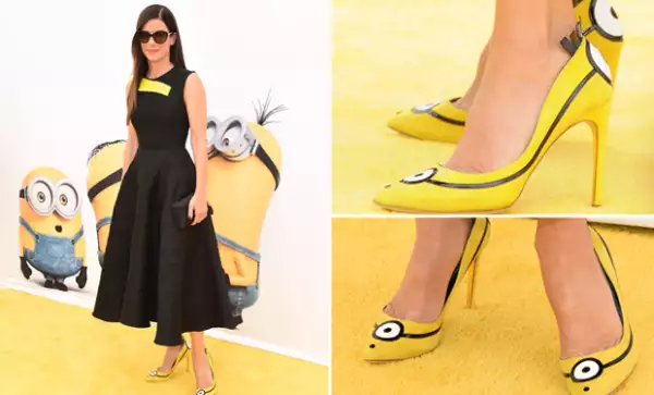 Sandra Bullock marcó tendencia en su paso por el red carpet de la premiere de la cinta, usando unos high heels Minion.