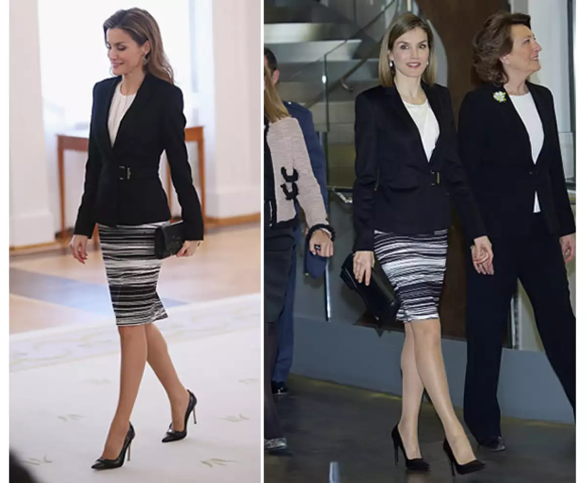 Letizia Ortiz en diciembre 2014 llevó por primera vez la falda de Hugo Boss. Hace apenas algunos días la volvió a usar.