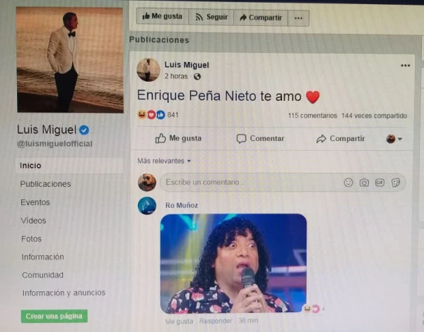 La seguridad de la cuenta de Facebook de Luis Miguel fue vulnerada.