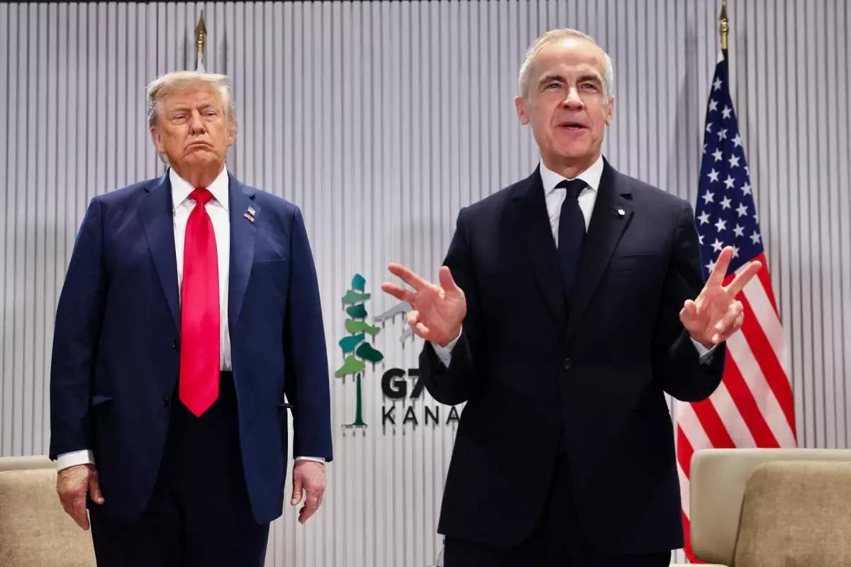 El primer ministro canadiense, Mark Carney, habla durante una reunión con Estados Unidos. El presidente Donald Trump en la cumbre del G7 en Kananaskis, Alberta, Canadá, 16 de junio de 2025.