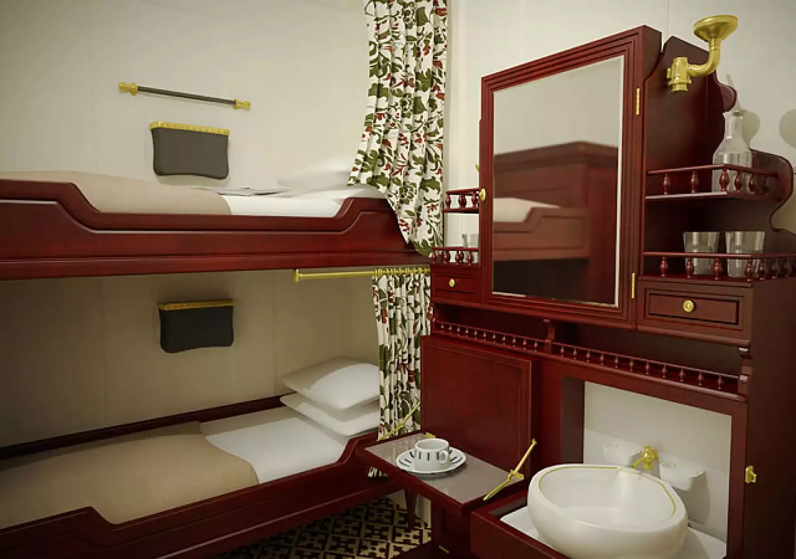 Los camarotes de tercera clase tienen literas y son más reducidos.