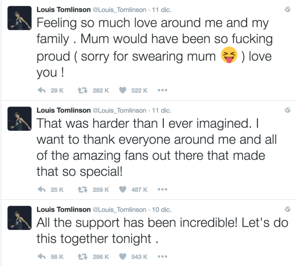 Louis Tomlinson agradece en Twitter por apoyo