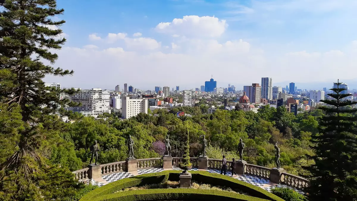 Vista aérea desde Chapultepec, se observan árboles y edificios de la Ciudad de México.