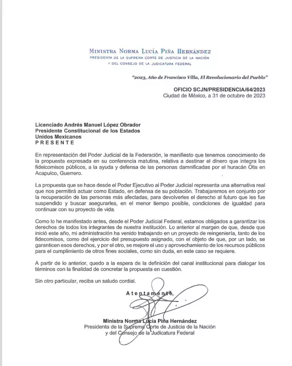 Norma Piña acepta usar fideicomisos para Acapulco; pide a AMLO definir la  ruta
