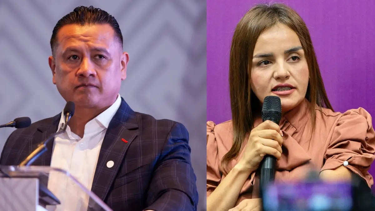 Del lado izquierdo, Carlos Torre Piña, coordinador de Morena en Michoacán. Del lado derecho, Grecia Quiroz, viuda de Carlos Manzo.