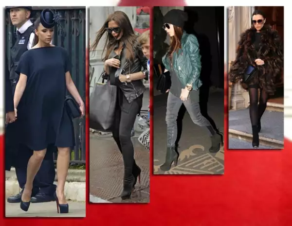 Victoria Beckham lució grandes tacones en la boda real británica, un toque que la caracteriza.