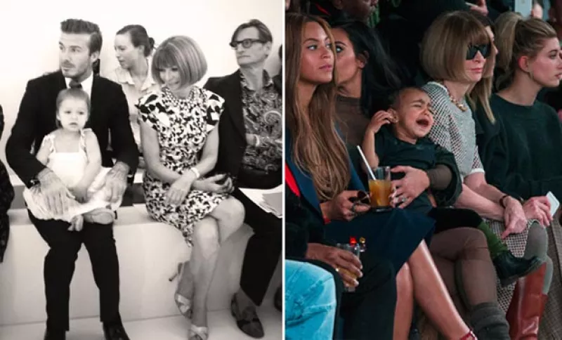 El incidente de la hija de Kim y Kanye durante el front row hace recordar, en contraste, las lindas imágenes cuando la hija de David y Victoria Beckham también se sentó al lado de la editora de moda.