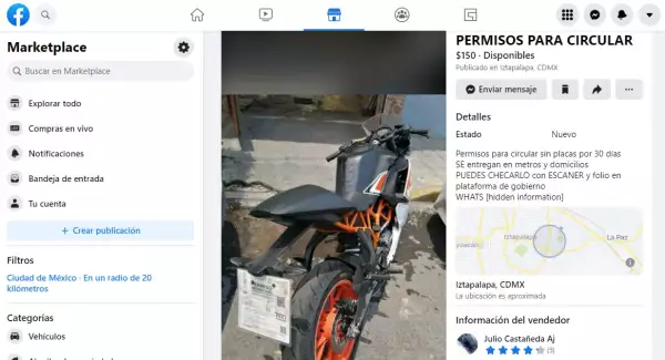 Diversos perfiles de Facebook ofrecen tramitar, entregar y verificar los permisos temporales.