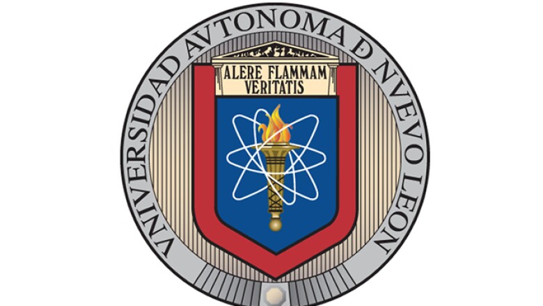 El logo de la Universidad Autónoma de Nuevo León refleja la visión del exrector Enrique Livas con la antorcha, flama, y elipse de electrón que acompañan la frase: Alentando la llama de la verdad”.
