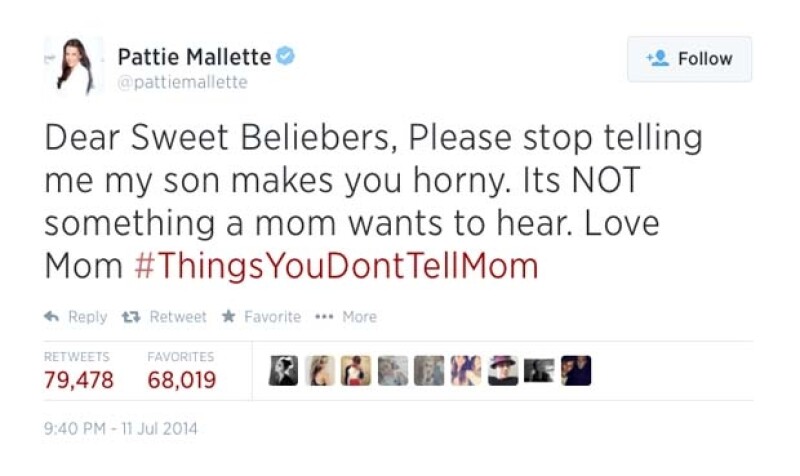 Este es el mensaje que Pattie compartió en su cuenta de Twitter con sus followers y los de Justin.