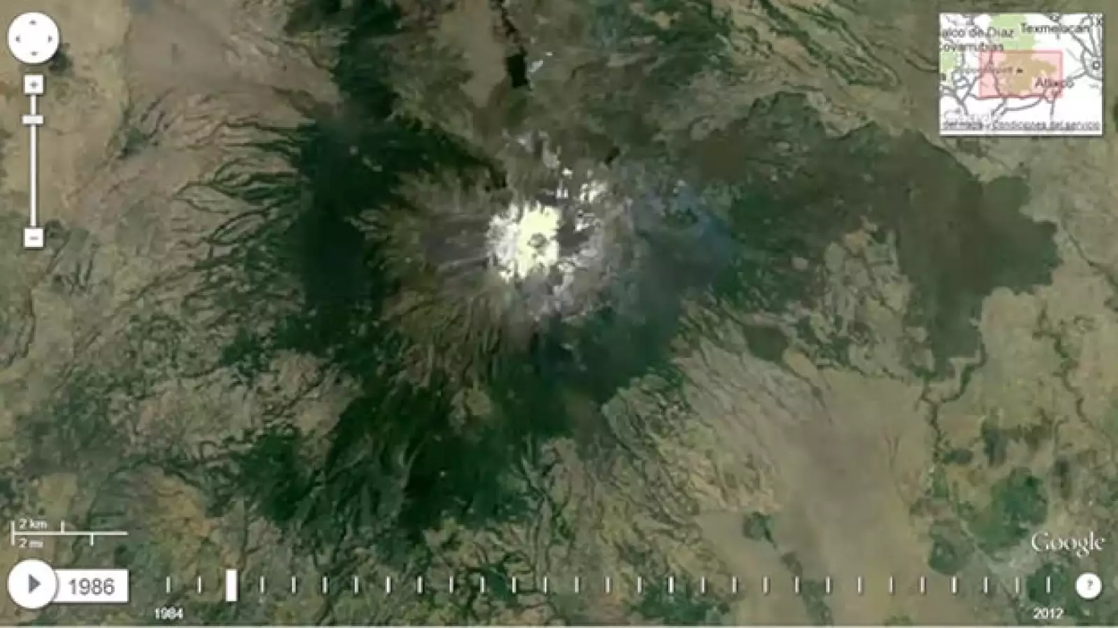 Vista panorámica del volcán Popocatépetl