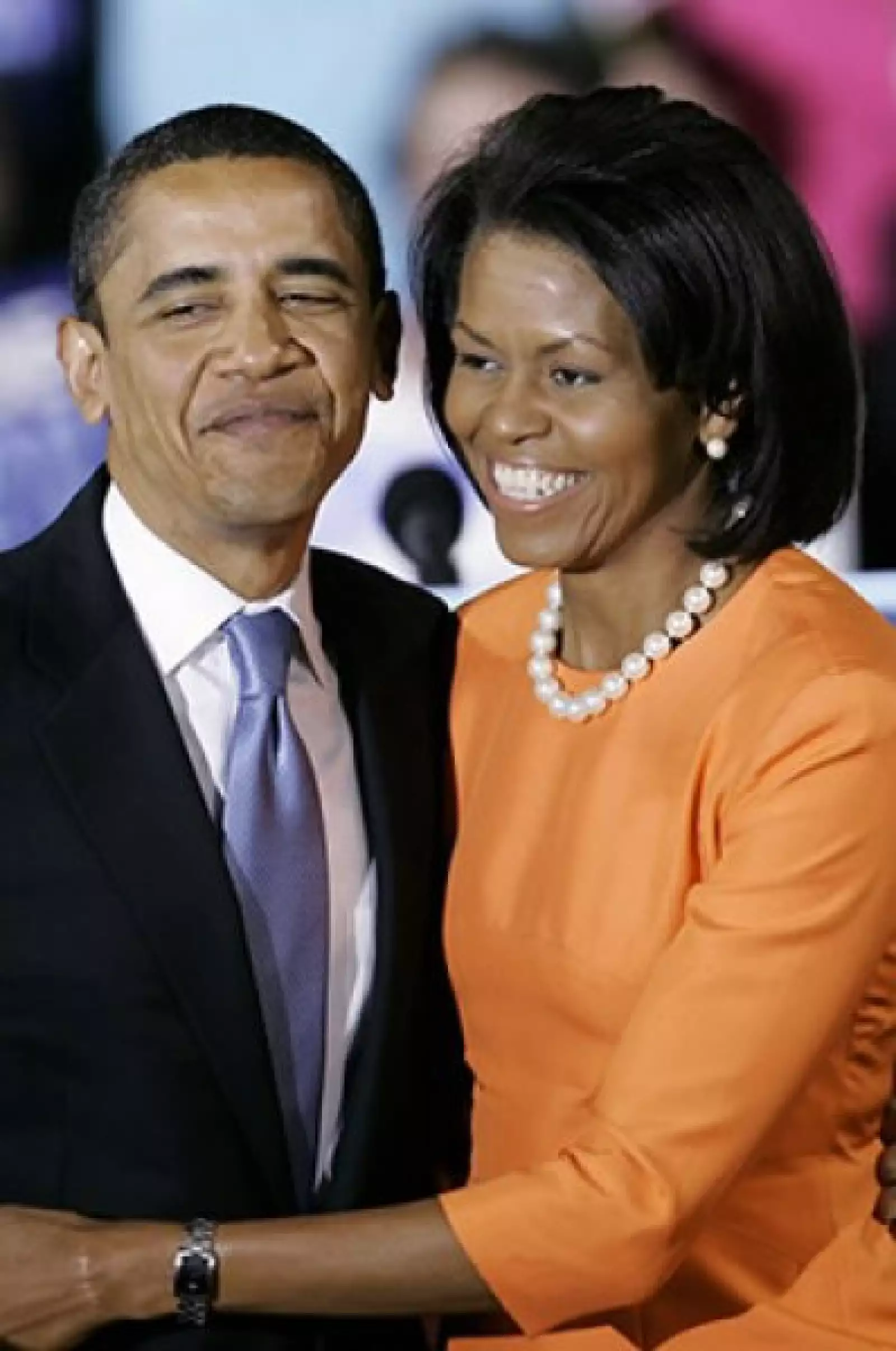 La posible futura pareja presidencial de Estados Unidos en Raleigh, N.C., después de que Obama ganara las elecciones primarias en Carolina del Norte el 6 de mayo.