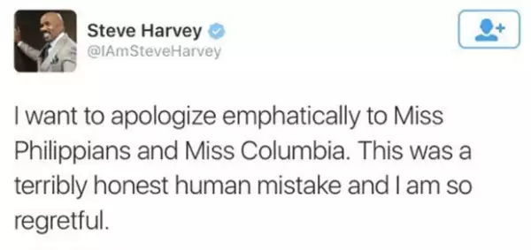 Steve Harvey se disculpa en Twitter.