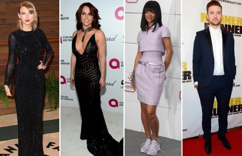 Taylor Swift, Britney Spears, Rihanna y Justin Timberlake.
