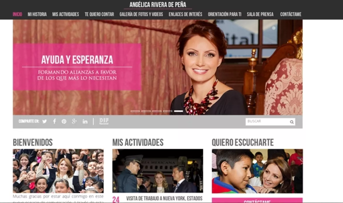 Así luce la página principal del sitio de la esposa de Enrique Peña Nieto.