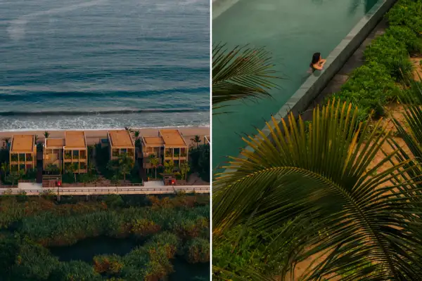 hotel frente al mar en medio de la selva, mujer en la alberca 