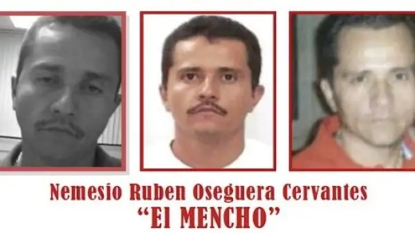 En la imagen aparecen tres fotografías conocidas de Nemesio Oseguera, líder del Cártel Jalisco. 