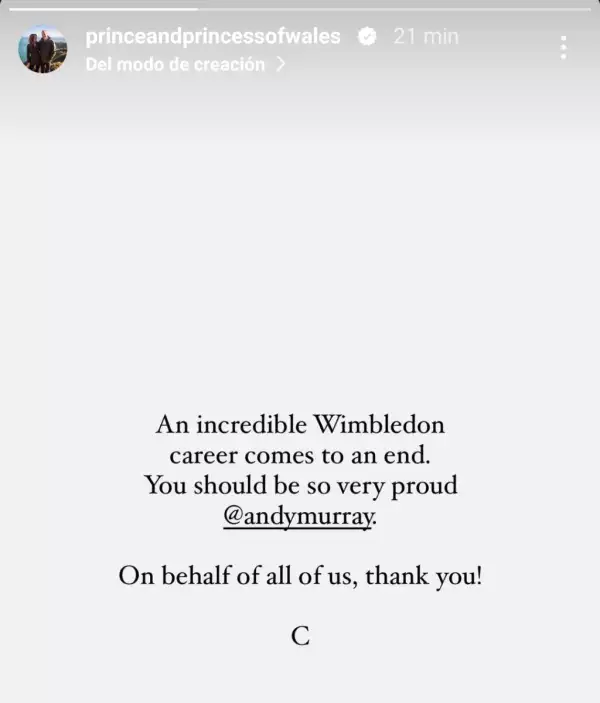 El mensaje de Kate Middleton al tenista Andy Murray quien se despide de Wimbledon