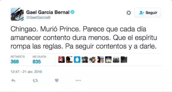 Gael García no se quedó atrás con la lluvia de pésames.
