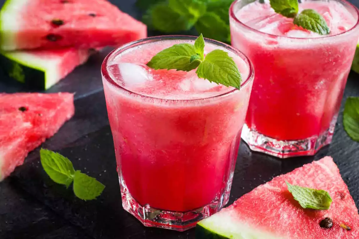 refreshing watermelon cocktail with ice and mint