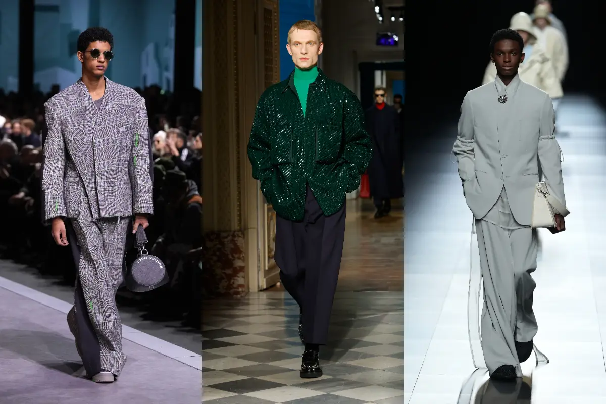 Foto collage de las pasarelas otoño-invierno 2024 de Louis Vuitton (izq), Valentino (centro) y Dior (derecha).