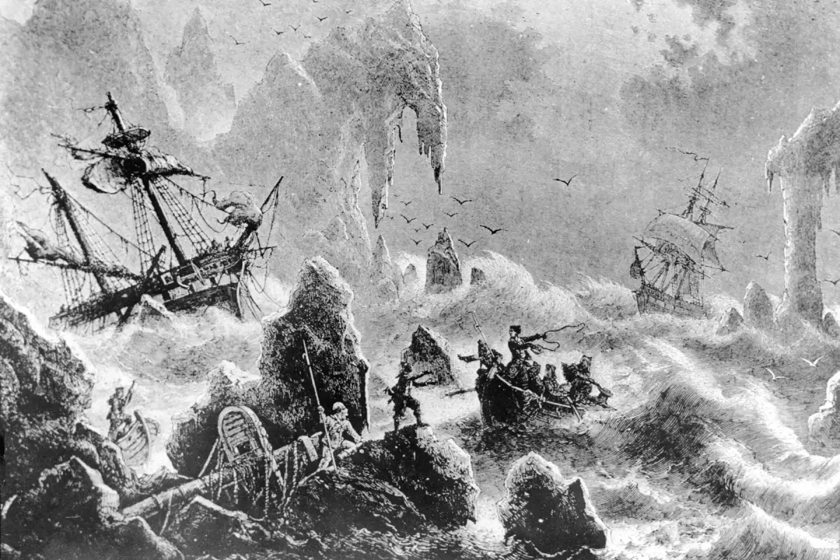 1741, el barco de Vitus Bering naufraga en el Mar de Bering, durante su búsqueda de un pasaje desde el Océano Pacífico alrededor de la parte superior del continente americano. Bering, un oficial danés en servicio ruso, navegó con dos barcos desde Okhotsk, Rusia, su barco estaba destrozado