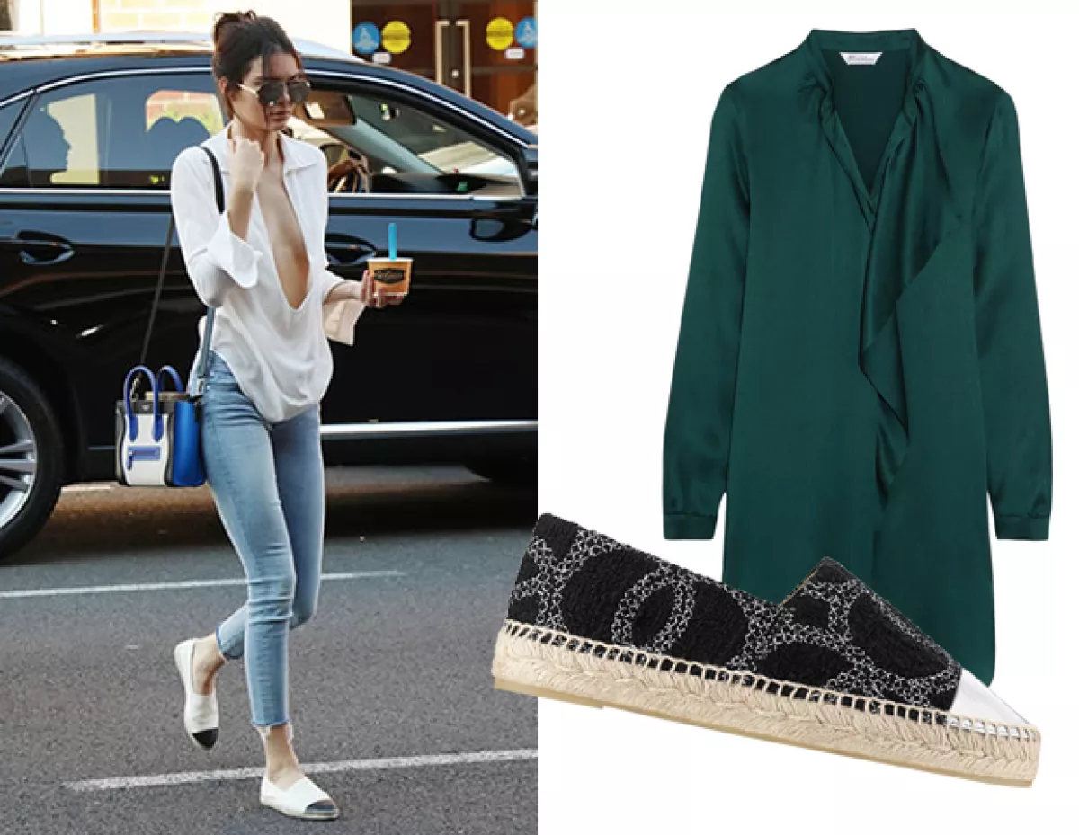 Kendall Jenner sofisticó su look de diario al elegir unas alpargatas en dos tonos y una blusa con escote. / Blusa: Max Mara. Zapatos: Chanel.