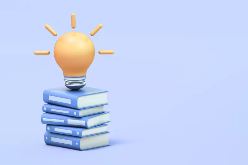 Ilustración de libros en tonos azules
