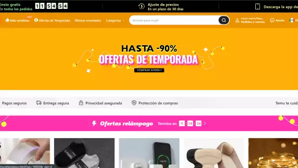 Capturas de pantall del sitio web de Temu